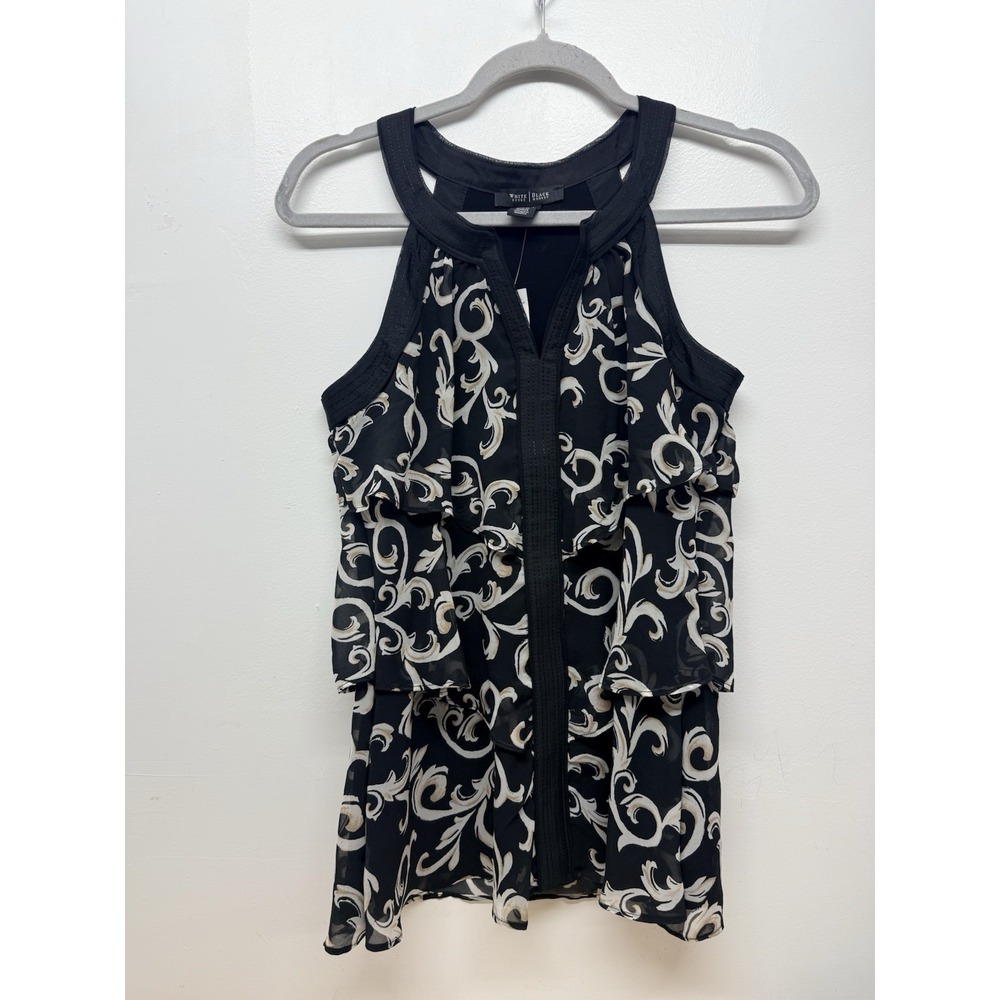 White House Black Market Women's Black Multi Print Sleeveless Blouse, XS #25